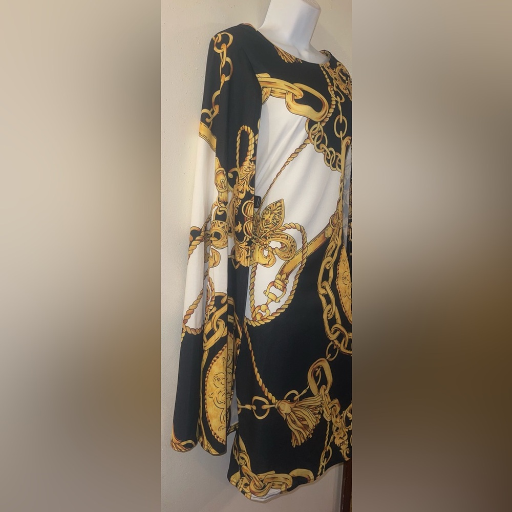 Ashley Stewart Black and Gold Chain Print Dress - Picture 3 of 7